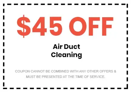 $45 off air duct cleaning coupon from Great Day Plumbing & Air, with terms stating it cannot be combined with other offers and must be presented at service time.