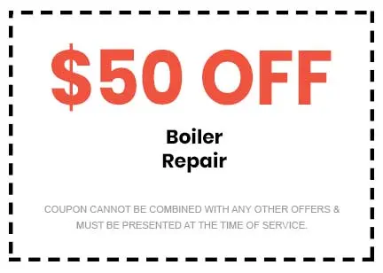 $50 off boiler repair coupon from Great Day Plumbing & Air, highlighting savings and terms of use.