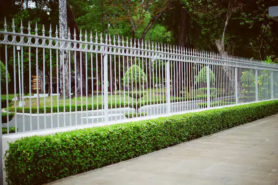 white aluminum fence near green grass field