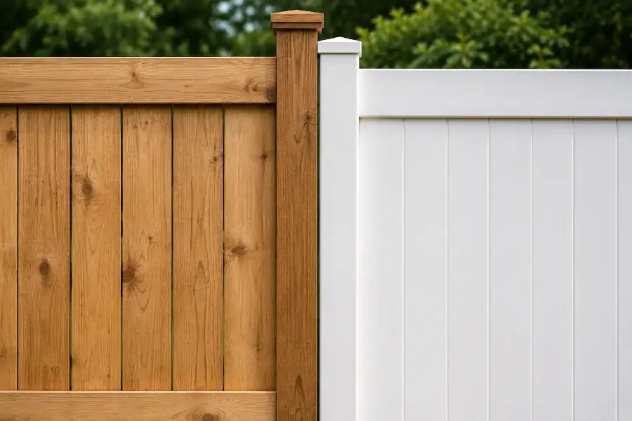 wooden and vinyl fence