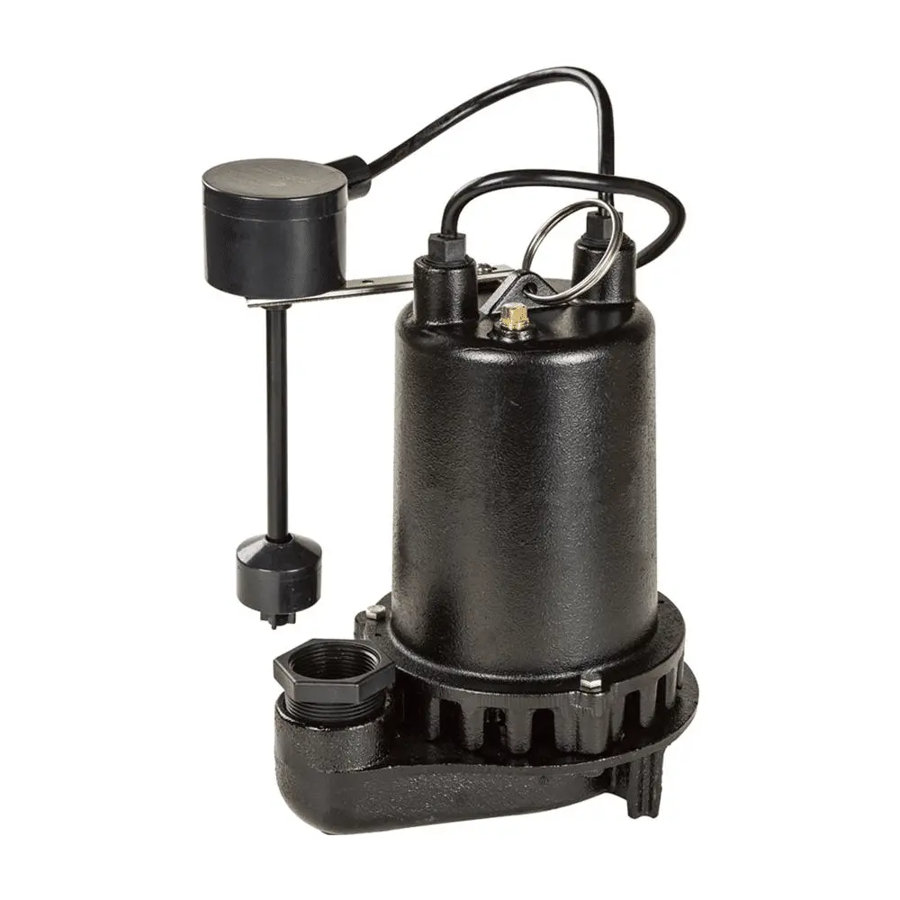 Submersible sump pump with a float switch, designed for home flood protection, showcasing key features relevant to plumbing services.