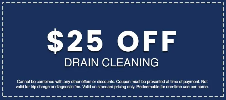 $25 off drain cleaning coupon from Hancock & Son Plumbing, highlighting promotional offer details and restrictions.