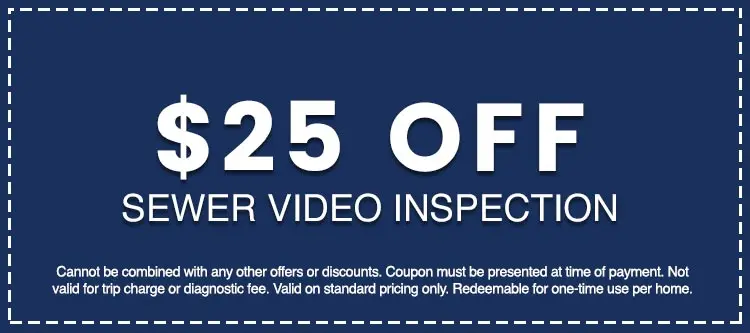 $25 off sewer video inspection coupon for Hancock & Son Plumbing, highlighting affordability and promotional offers for plumbing services.