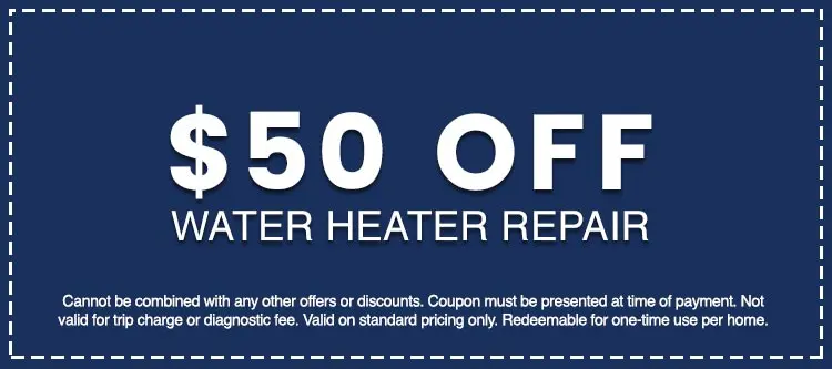 $50 off water heater repair coupon from Hancock & Son Plumbing, emphasizing affordability and service discounts in HVAC and plumbing.