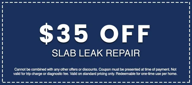 $35 off coupon for slab leak repair from Hancock & Son Plumbing, highlighting affordability and promotional offers for plumbing services.