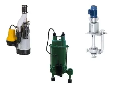 Different types of sump pumps including submersible, pedestal, and battery-operated models, showcasing their distinct designs and functionalities relevant to flood prevention.
