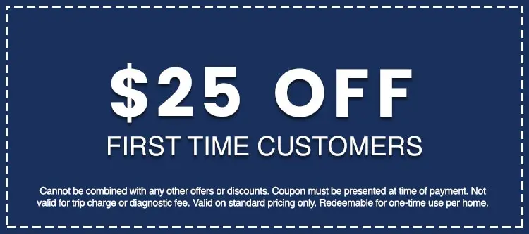 $25 off coupon for first-time customers at Hancock & Son Plumbing, Heating and Air Conditioning, emphasizing affordability and promotional offers.