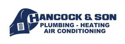 Hancock & Son Plumbing, Heating and Air Conditioning logo featuring a blue color scheme and a design that incorporates plumbing and HVAC elements.