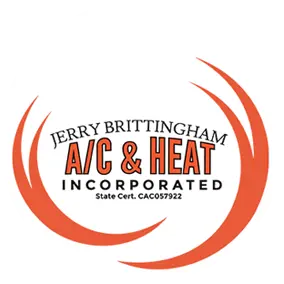 Jerry Brittingham A/C & Heat logo featuring bold text and circular design, emphasizing HVAC services and brand identity.