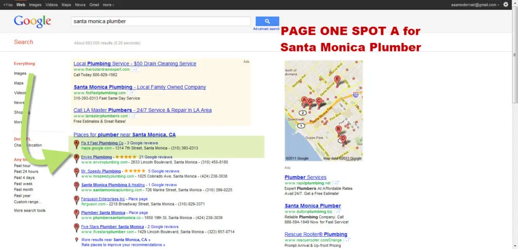 Google Places Optimization - Santa Monica Plumber - Page One Spot A Google Places Optimization - Santa Monica Plumber - Page One Spot A