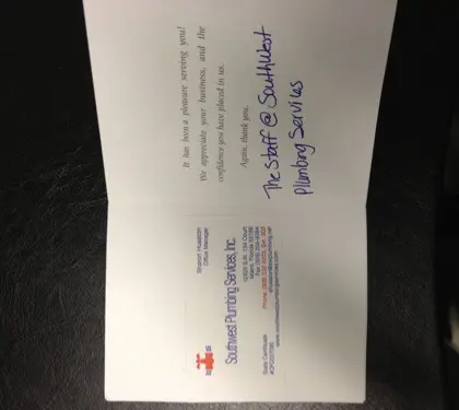 Plumber Thank You Note