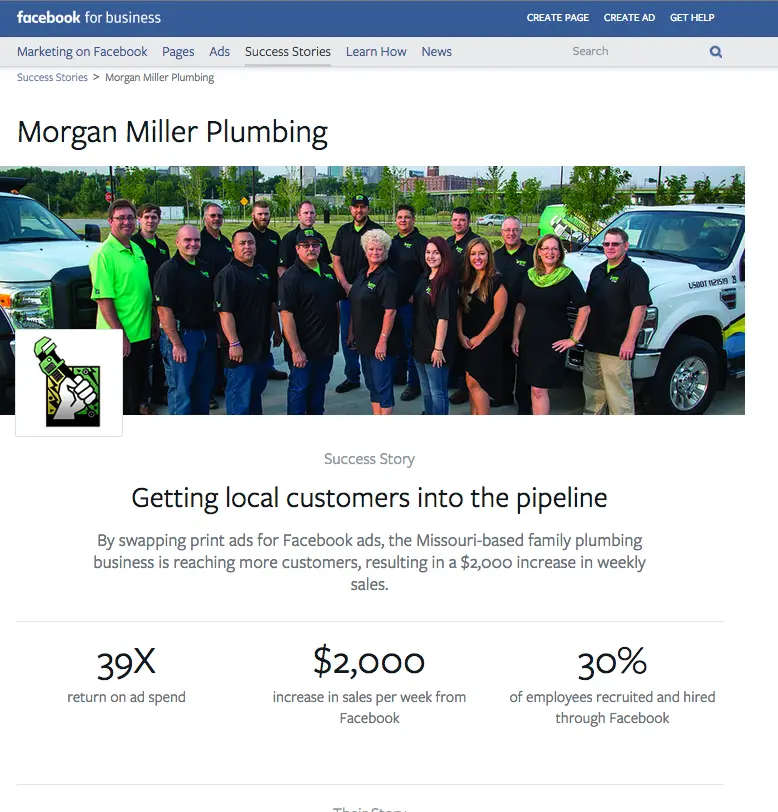 Morgan Miller Plumbing - Featured as Facebook Business Case Study
