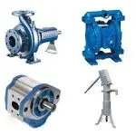 Sump pump components including a submersible pump, diaphragm pump, and a hand pump, illustrating options for homeowners considering sump pump installation and backup systems.
