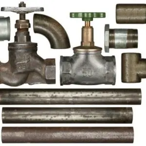 Old plumbing pipes and fittings, showing signs of corrosion and wear, relevant to water leak issues and aging plumbing discussed in the context of home maintenance.