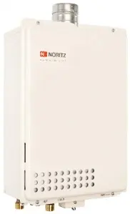 Tankless water heater by Noritz, showcasing compact design and energy-efficient features, relevant to installation and repair services in Falls Church.
