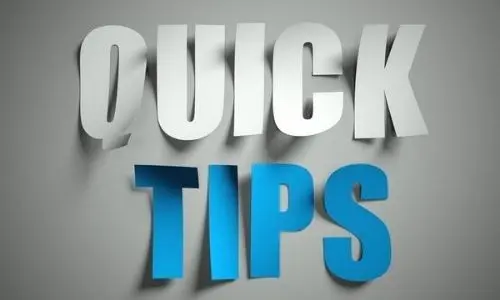 3D text graphic displaying the words "Quick Tips" in white and blue, emphasizing helpful advice for homeowners considering tankless water heaters.