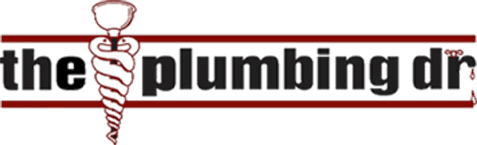 The Plumbing Dr logo featuring a stylized plumber's snake and text emphasizing plumbing services and expertise.
