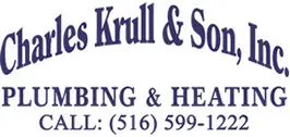 Bold logo of Charles Krull & Son, Inc. Plumbing & Heating with contact info for services in Malverne, NY.