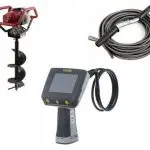 Inspection camera and borehole drilling machine from Charles Krull & Son, featuring an LCD screen and flexible cable.