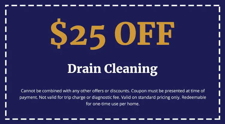 $25 off drain cleaning coupon from Charles Krull & Son, Inc., highlighting service discount details and usage restrictions.