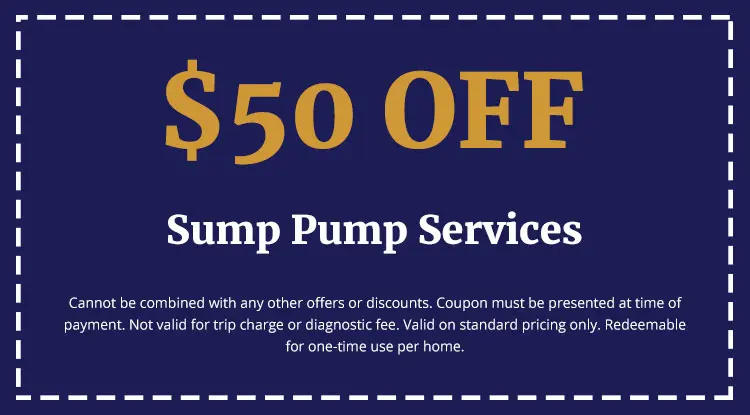 $50 off coupon for sump pump services from Charles Krull & Son, Inc., highlighting special offer details and restrictions.