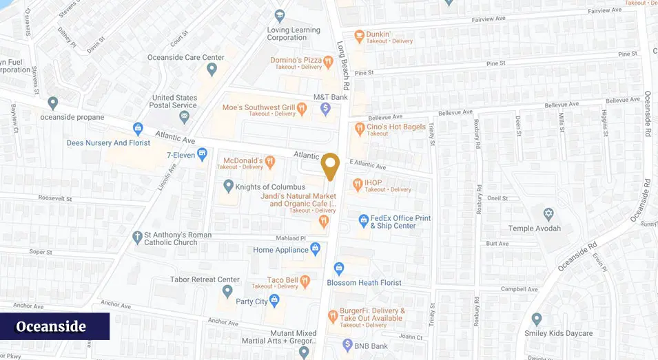 Oceanside map highlighting local businesses and landmarks, relevant to plumbing and heating services by Charles Krull & Son, Inc.