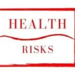 Bold red text 'HEALTH RISKS' on white background emphasizing dangers of backflow testing for plumbing safety.