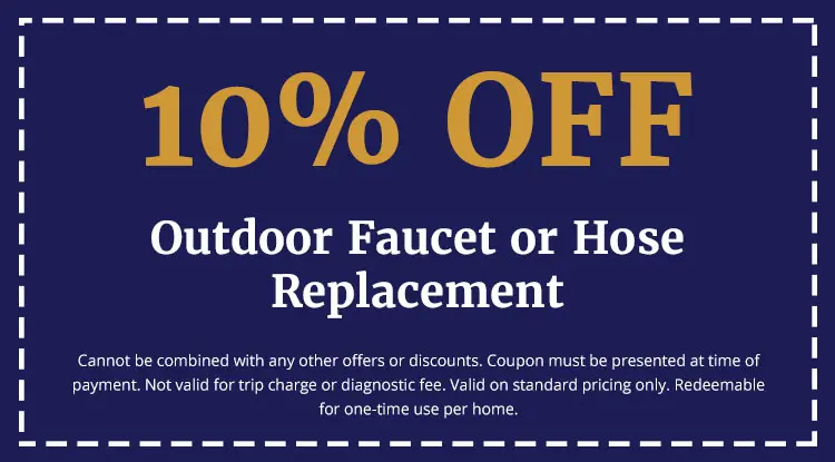 10% OFF coupon for outdoor faucet or hose replacement with terms and conditions for Charles Krull & Son, Inc. plumbing services.