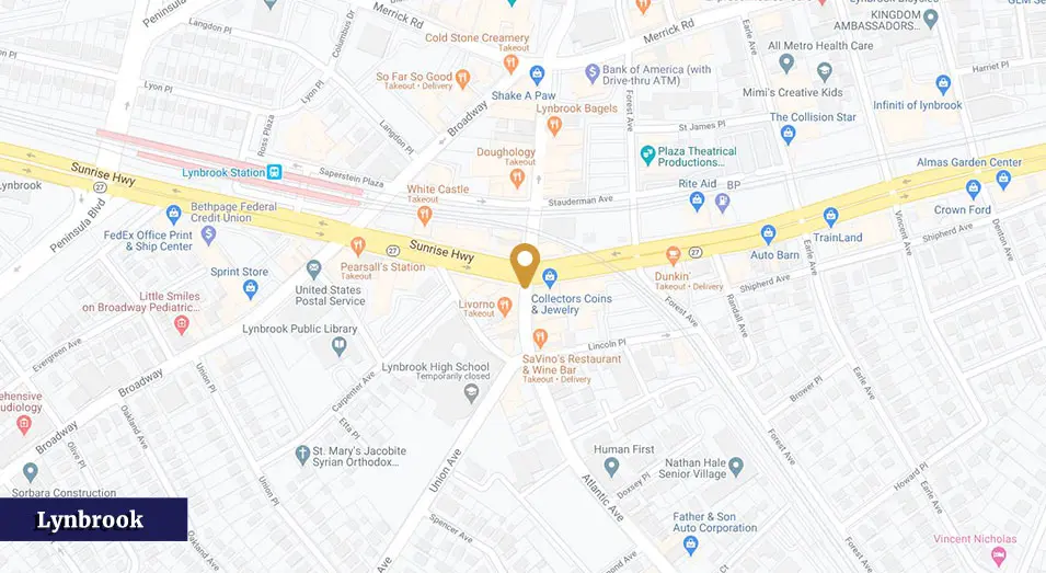 Map of Lynbrook highlighting key locations, including Lynbrook Station and local businesses, relevant for plumbing services by Charles Krull & Son, Inc.