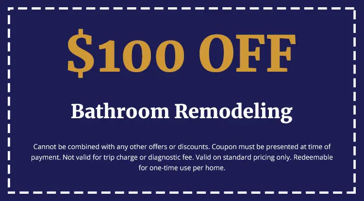 $100 off bathroom remodeling coupon from Charles Krull & Son, Inc., highlighting service discount details and terms.