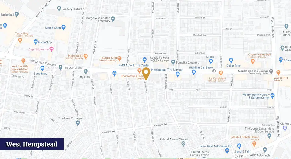 Map of West Hempstead highlighting local businesses and services, relevant for residents seeking plumbing and heating solutions from Charles Krull & Son, Inc.