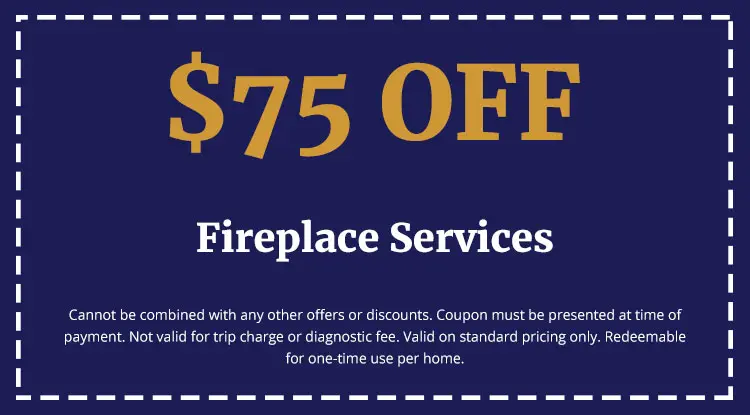 $75 off fireplace services coupon from Charles Krull & Son, Inc., featuring terms and conditions for redemption.