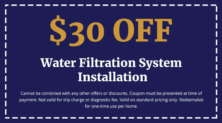 $30 off water filtration system installation coupon from Charles Krull & Son, Inc., featuring terms and conditions for use.