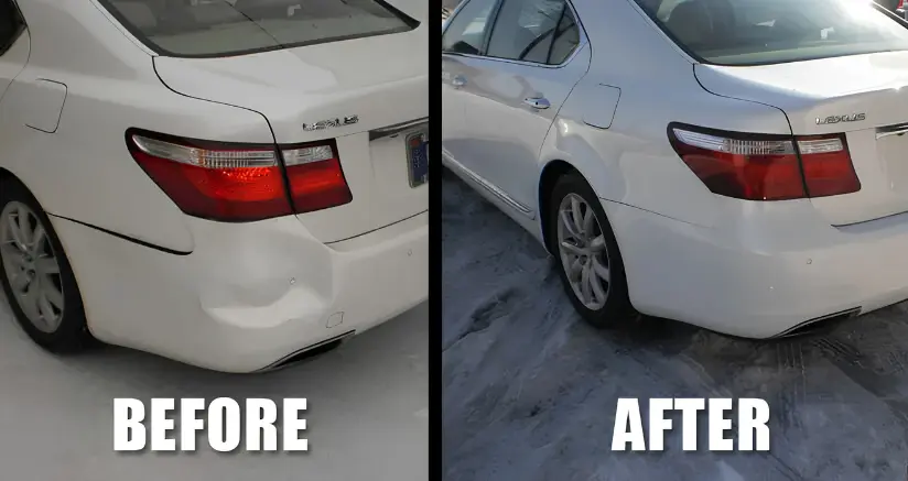auto-body-repair.png Before and after picture of bumper repair of a white Lexus