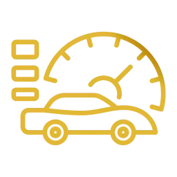Aces Auto Elite - Yellow outline icon of a car in front of a speedometer, with three vertical bars on the left, suggesting themes of speed, performance, or automotive analytics. | Arizona Luxury & Exotic Car Service