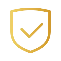 Aces Auto Elite - A gold shield outline with a checkmark inside, symbolizing security or protection, on a black background. | Arizona Luxury & Exotic Car Service