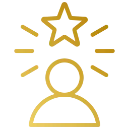 Aces Auto Elite - Gold outline of a person with a star above their head, surrounded by radiating lines, symbolizing achievement in ADAS Diagnostics or ADAS Calibration. The background is transparent. | Arizona Luxury & Exotic Car Service