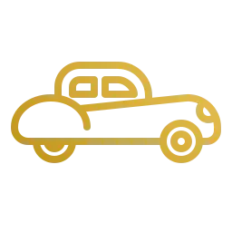 Aces Auto Elite - A simple yellow outline illustration of a classic car, viewed from the side, highlights preservation and restoration with distinct round wheels and a boxy shape on a black background. | Arizona Luxury & Exotic Car Service