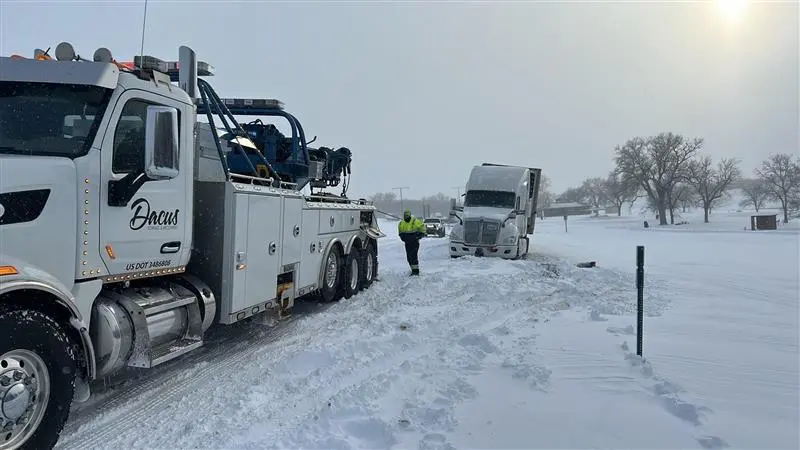 Heavy duty winch out of a semi from a ditch
