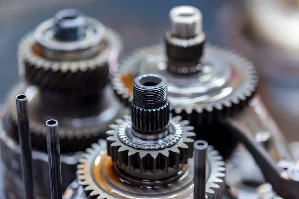 Close-up helical gears in car automatic transmission