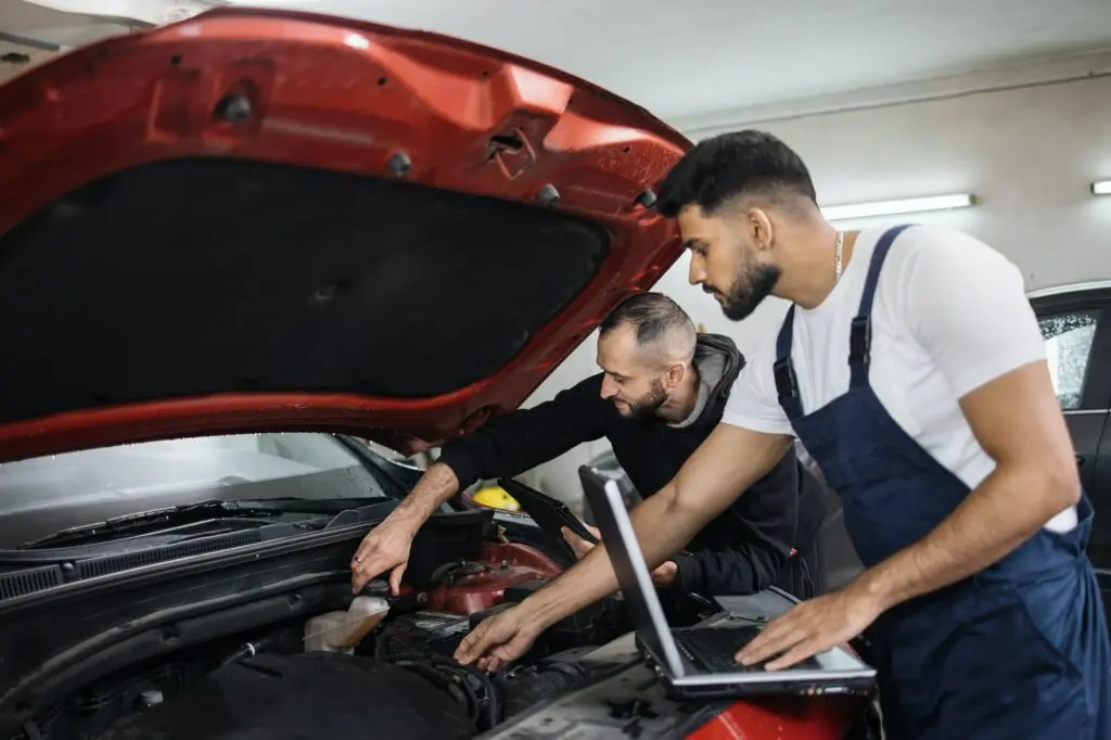 Service maintenance during engine repair.