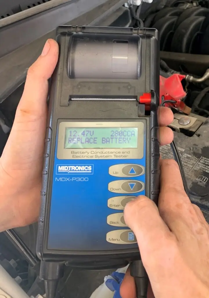 Battery health test showing a weak battery before summer travel