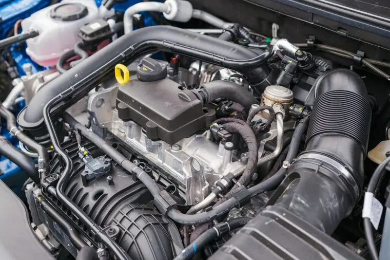 Engine compartment of a modern car, repair or servise of automobile