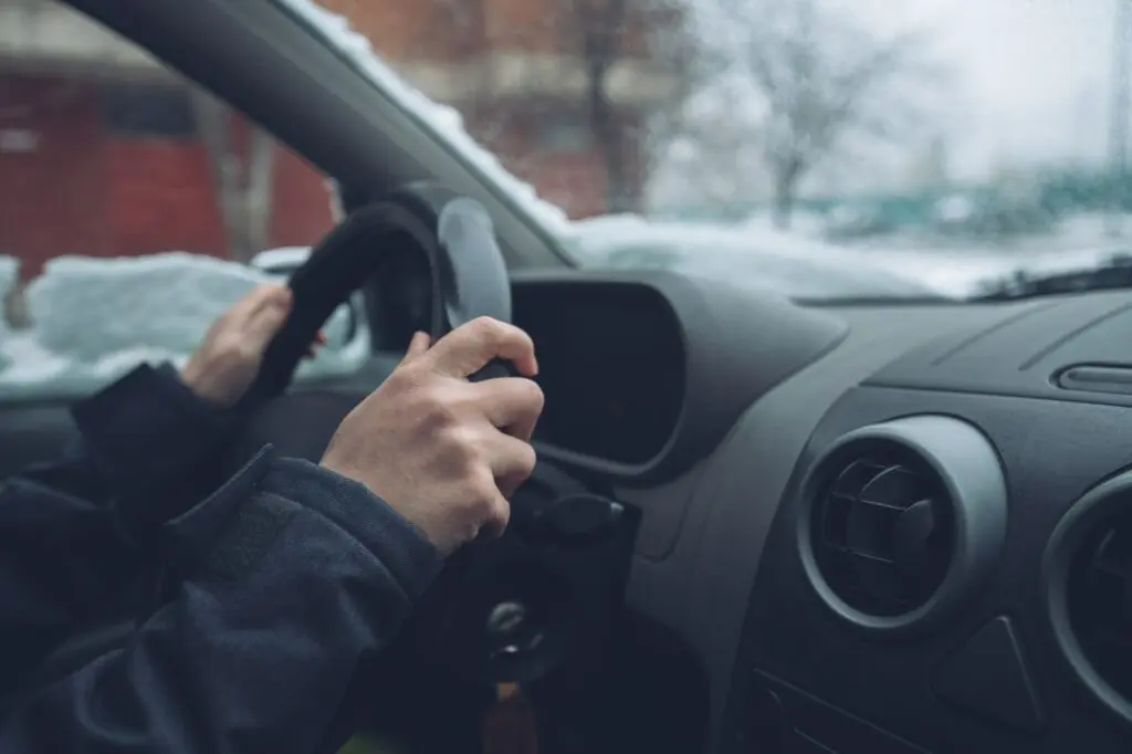 Waiting in car on winter day