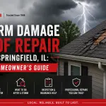 Storm-damaged asphalt roof on a Springfield, Illinois home after severe weather