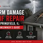 Storm-damaged asphalt roof on a Springfield, Illinois home after severe weather