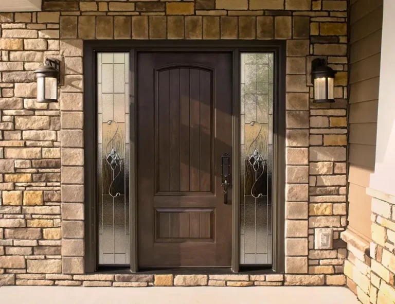 How Much Does Entry Door Replacement Cost in Springfield, IL? Decorative ProVia entry door with two sidelights featuring decorative glass – installed by Sutton’s in Springfield IL