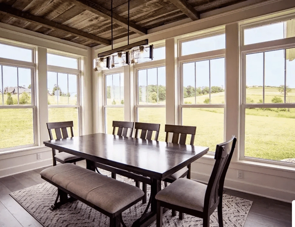 Do Window Contractors Offer Financing in Springfield, IL? Six ProVia replacement windows with transom windows above, installed in a home addition by Sutton’s in Springfield IL