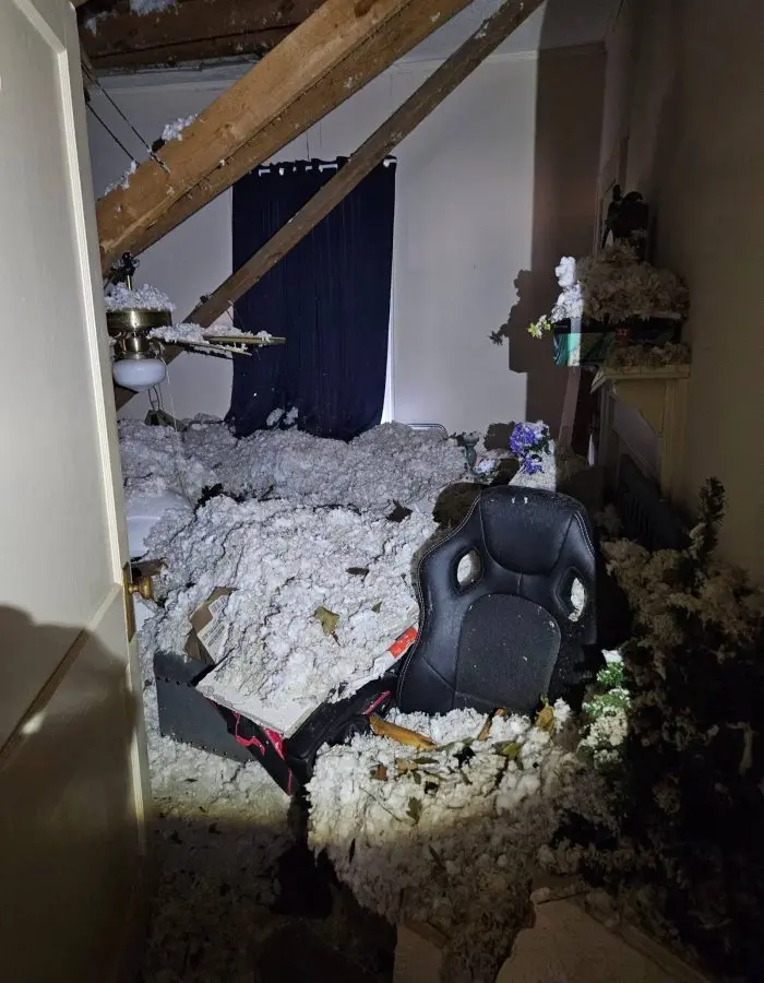 Bedroom 2 - tree fell on roof causing ceilings to collapse
