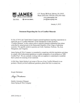 james spring & wire minerals statement | James Spring and Wire | James Spring and Wire james spring & wire minerals statement